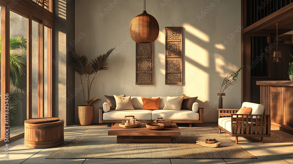 Aufkleber a warm, inviting space filled with handmade furniture, showcasing unique designs and craftsmanship t
