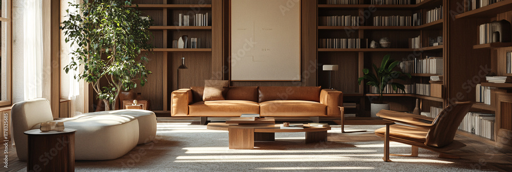 Poster a warm, inviting space filled with handmade furniture, showcasing unique designs and craftsmanship t