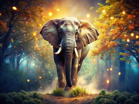 Double-exposed elephant, nature's grandeur, a graceful image.