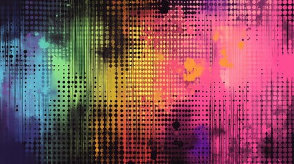 Abstract colorful rainbow grunge texture with halftone dots.