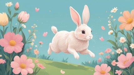 computer wallpaper background cute , Charming pastel bunny hopping through soft flowers

