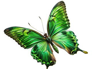 Emerald butterfly, intricate wings, a graceful flight.