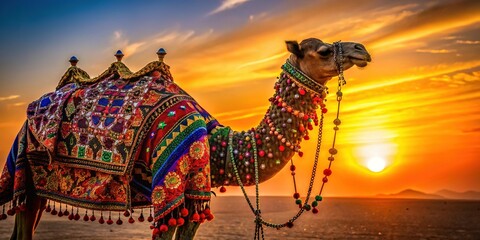 Silhouette of Decorated Camel, Rann of Kutch, Gujarat, India