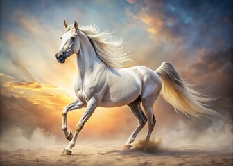 Fototapeta premium Exquisite Arabian horse, fine art, white backdrop.