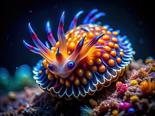 Obraz premium Vibrant Nudibranch Egg Ribbon at Night, Underwater Macro Photography