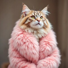 Fototapeta premium Adorable Cat in Pink Coat for Pet Lovers