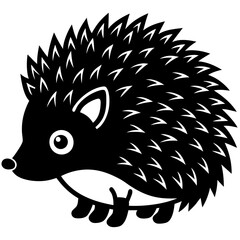 Cute  Line Art Hedgehog Silhouette Black Vector Illustration