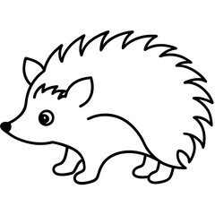 Cute  Line Art Hedgehog Silhouette Black Vector Illustration