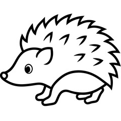 Cute  Line Art Hedgehog Silhouette Black Vector Illustration
