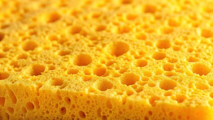 Yellow Cleaning Sponge Close-up Macro Shot,  Texture and Detail of Kitchen Cleaning Sponge