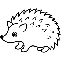 Cute  Line Art Hedgehog Silhouette Black Vector Illustration