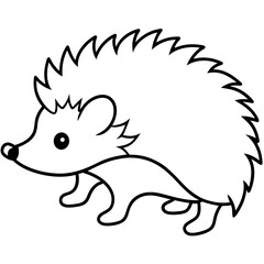 Cute  Line Art Hedgehog Silhouette Black Vector Illustration