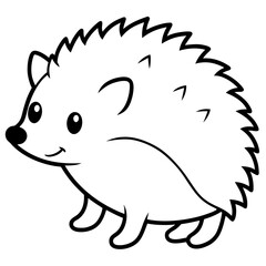 Cute  Line Art Hedgehog Silhouette Black Vector Illustration