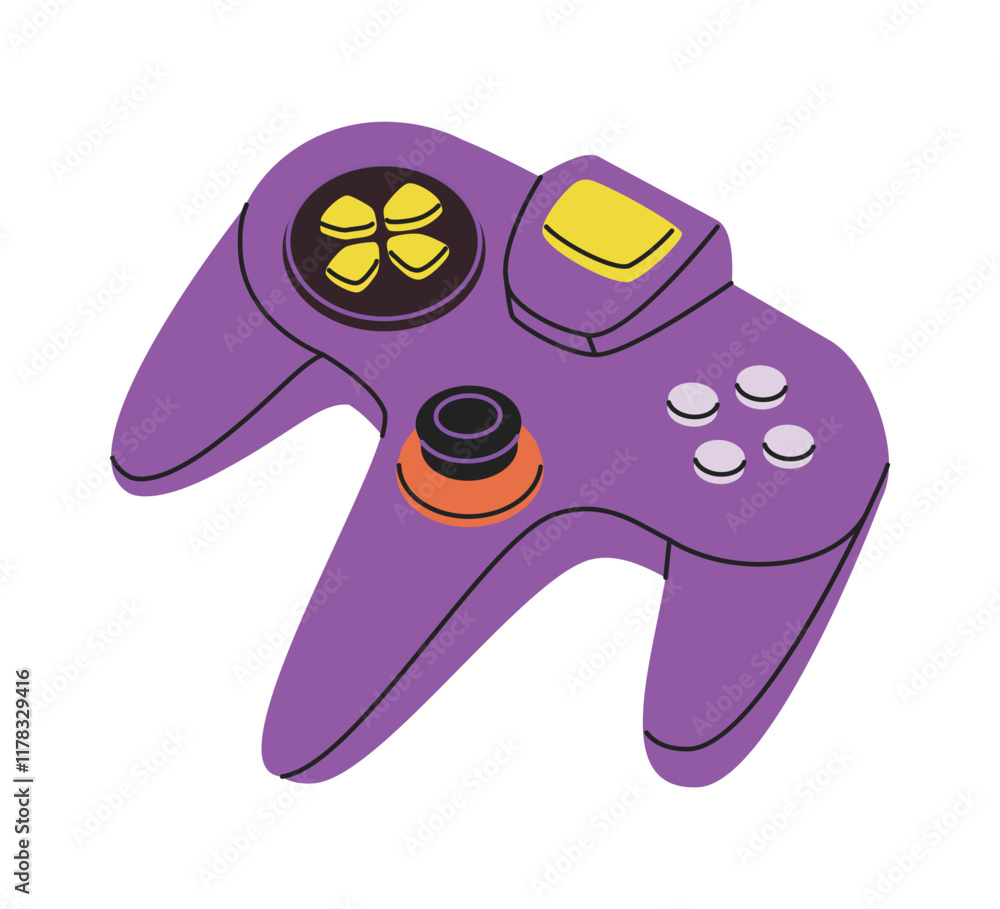 Aufkleber purple gaming controller with colorful buttons, minimalist design on a white background. concept of 