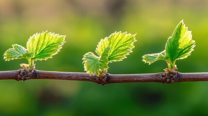 Vibrant green leaves growing on vine natural landscape macro photography spring atmosphere
