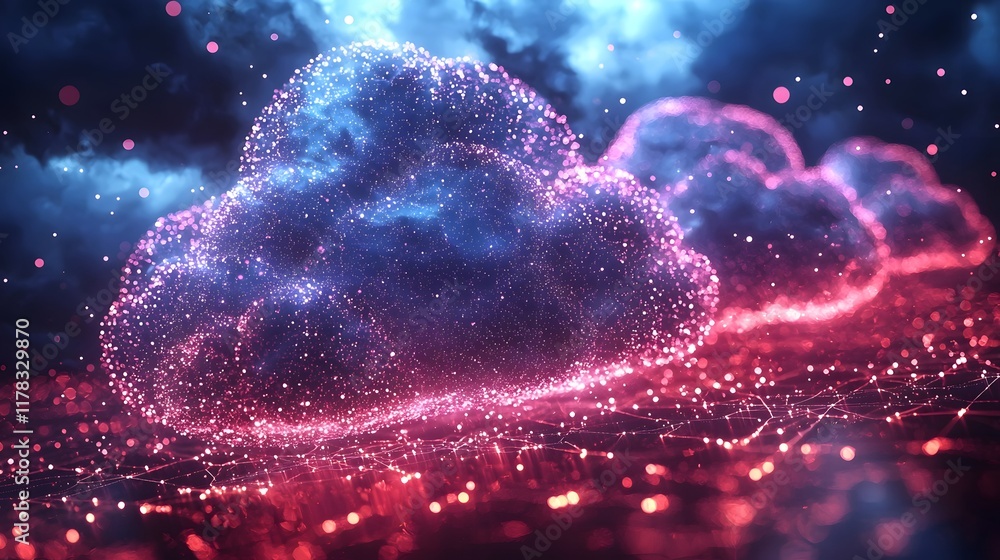Poster complex cyber cloud matrix with flowing data streams and intricate connectivity