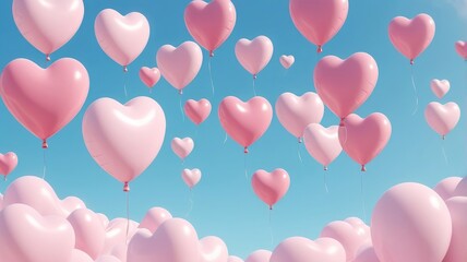 computer wallpaper background cute , 3D pastel heart-shaped balloons floating in the sky

