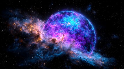 Glowing nebula and vibrant cosmic planet.