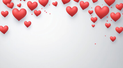 Red hearts on white background create romantic scene