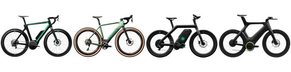 Fototapeta premium Ethernet network and efficiency, A lineup of modern bicycles showcasing various designs, colors, and wheel types, highlighting their unique features and performance capabilities.