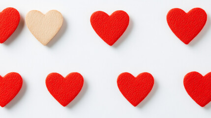 Red and beige hearts on white background create pattern
