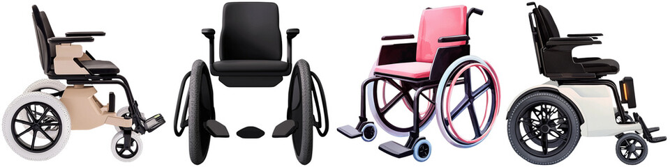 Fototapeta premium Ethernet network and efficiency, A collection of diverse wheelchair designs showcasing various styles and colors, emphasizing functionality and comfort for users.