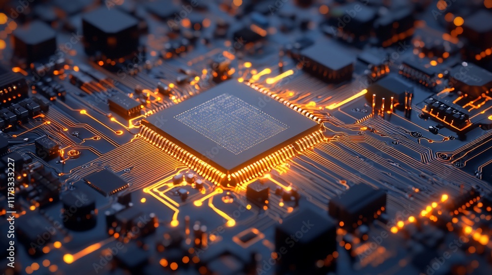 Aufkleber illuminated central processing unit on circuit board.