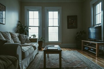 Fototapeta premium Cozy living room with natural light and modern decor