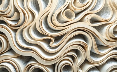 Fototapeta premium An abstract and organic formation created from swirling and overlapping book pages, resembling a natural landscape
