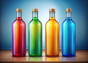 Modern bottles in bold colors, ready-to-use design.