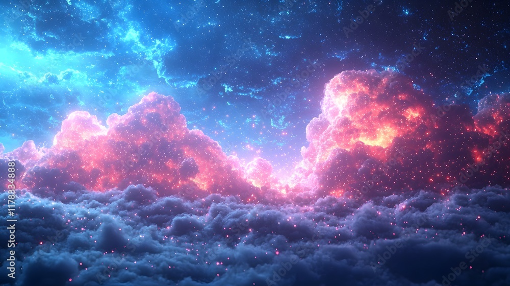 Aufkleber floating holographic screens within dramatic cloudy skies reflecting versatility of cloud computing 