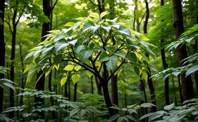 Fototapeta premium A surreal and whimsical scene of a tree with open books as leaves, growing in a lush green forest.