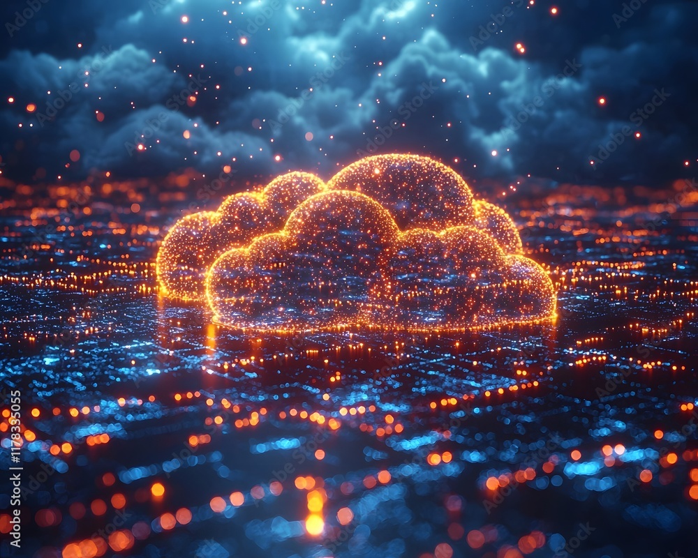 Poster atmospheric data cloud layers representing cloud computing services concept