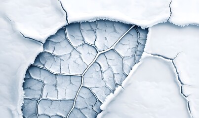 Naklejka premium Cracked paint reveals leaf imprint; abstract texture.
