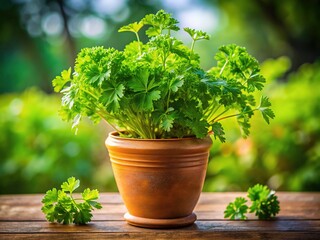 Fototapeta premium Parsley in a pot, modern architecture. Stylish and simple.