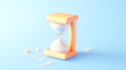 A colorful hourglass on a light blue background, symbolizing the passage of time with sand spilling from its two chambers.