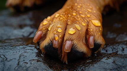 Obraz premium Close-up of a Boykin Spaniel's paw resting gently on a wooden floor