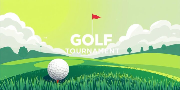 Illustration of a stylish vector golf tournament poster featuring a golf club and ball in vibrant colors, creative, design, illustration - Powered by Adobe