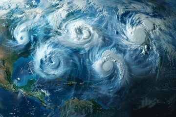 Obraz premium Massive hurricanes swirl over ocean