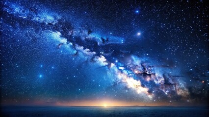 Fototapeta premium Celestial Canvas A Serene Sunset Over a Vast Expanse, Under a Night Sky Adorned with a Brilliant Milky Way Galaxy and Countless Sparkling Stars