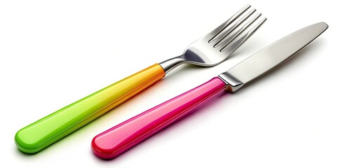 Fototapeta premium Gleaming stainless steel fork and knife, isolated on white, epitomize clean, elegant dining.