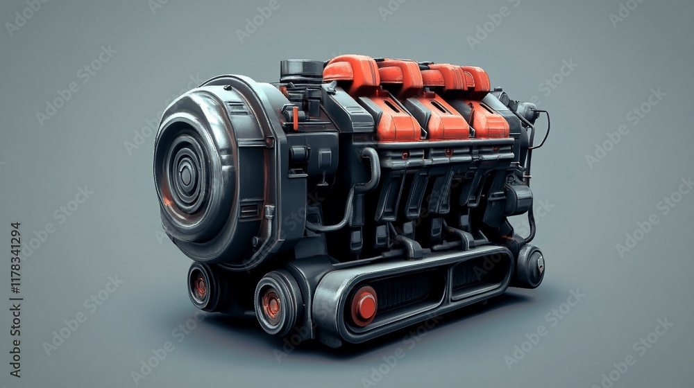 Poster powerful v8 engine, 3d render.