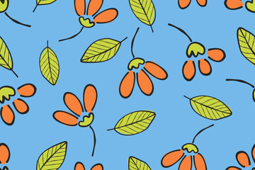 Flower seamless pattern design with beautiful flower and leaves. Flower art. floral and leaf pattern design for fabric, cotton, wallpaper, satin, gift wrap, carpet, background.	