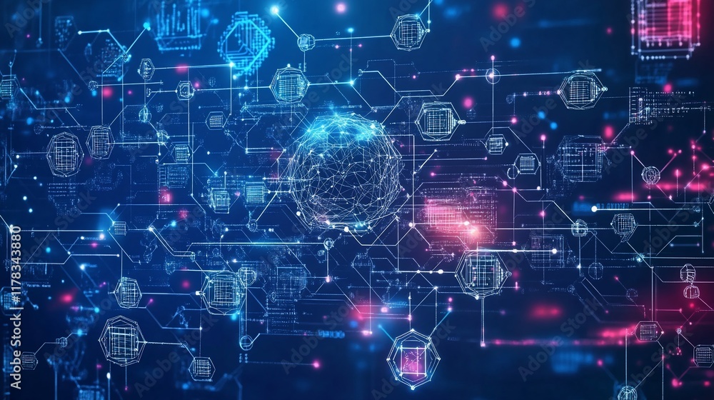 Poster global network digital technology data connection.