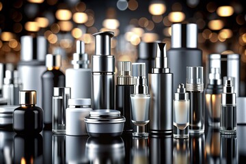 Vintage tilt-shift cosmetic bottles.  Monochrome graphics.