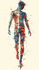 A colorful, abstract representation of the human form, blending art and anatomy.