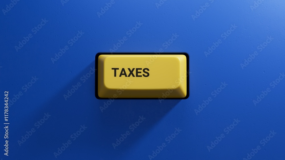 Fototapete yellow button with taxes business word.close up button of keyboard,business concept.3d rendering on 