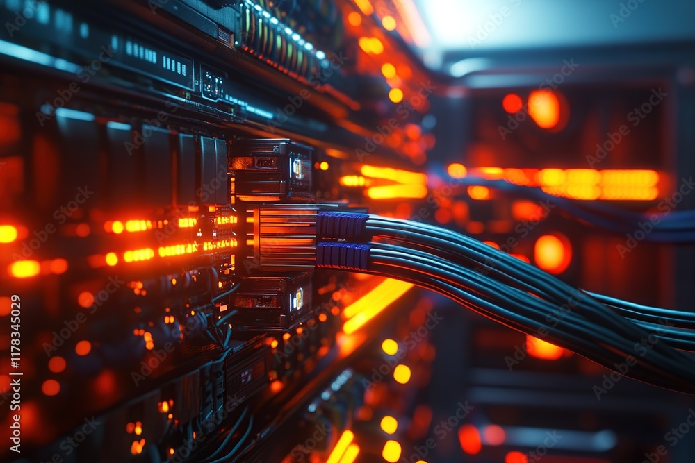 Aufkleber exploring server room: data center technology & network cables illuminate the digital world with vib