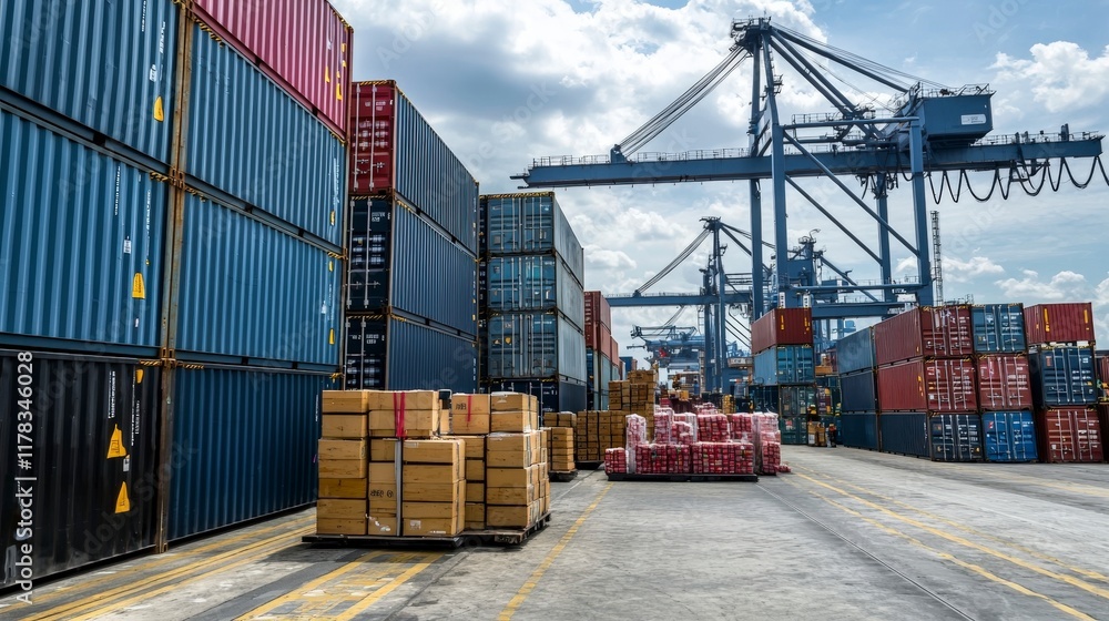 Aufkleber freight operations and management cfs container freight station industrial setting dockside aerial v