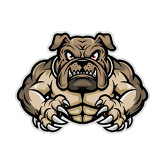 Obraz premium bulldog illustration muscular attacking with claws design logo on white background